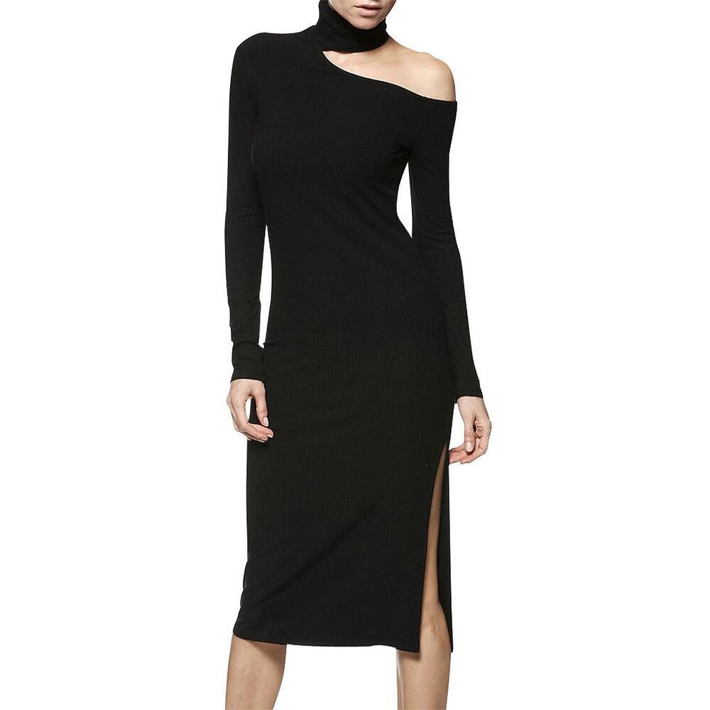 Paige Black Ribbed Cut Out Dress NWT NEW Size M